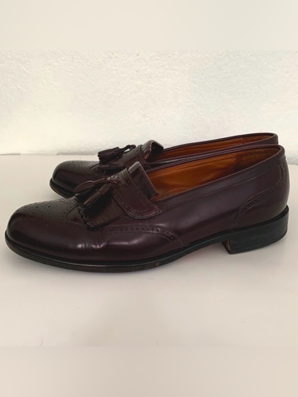 BOSTONIAN MENS LEATHER TASSEL LOAFERS CLASSICS AMAZONAS WINE MAROON SZ 10.5